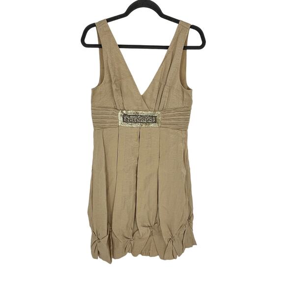 BCBGMAXAZRIA Gold Metallic Knee Length Dress Sequin Accent Party Formal Size 8 - Picture 1 of 12